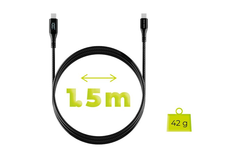 Cablu date si incarcare Mobile Origin USB-C la USB-C 1.5m 100W cu afisaj (iPhone 17 Pro Max, MO-100WDC-CB2) by www.silkase.ro